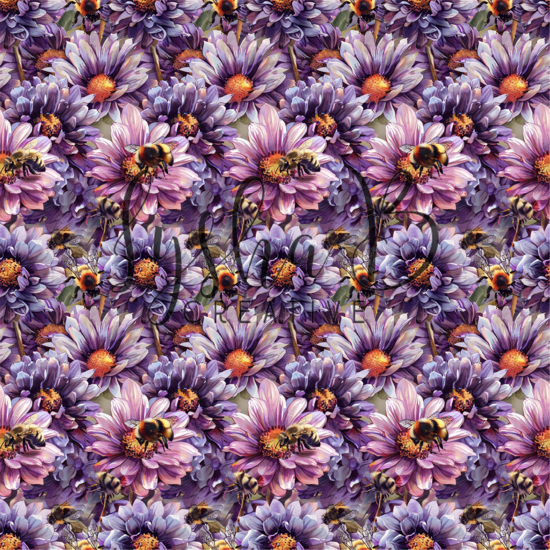 12 x 12 Pink and purple bee floral