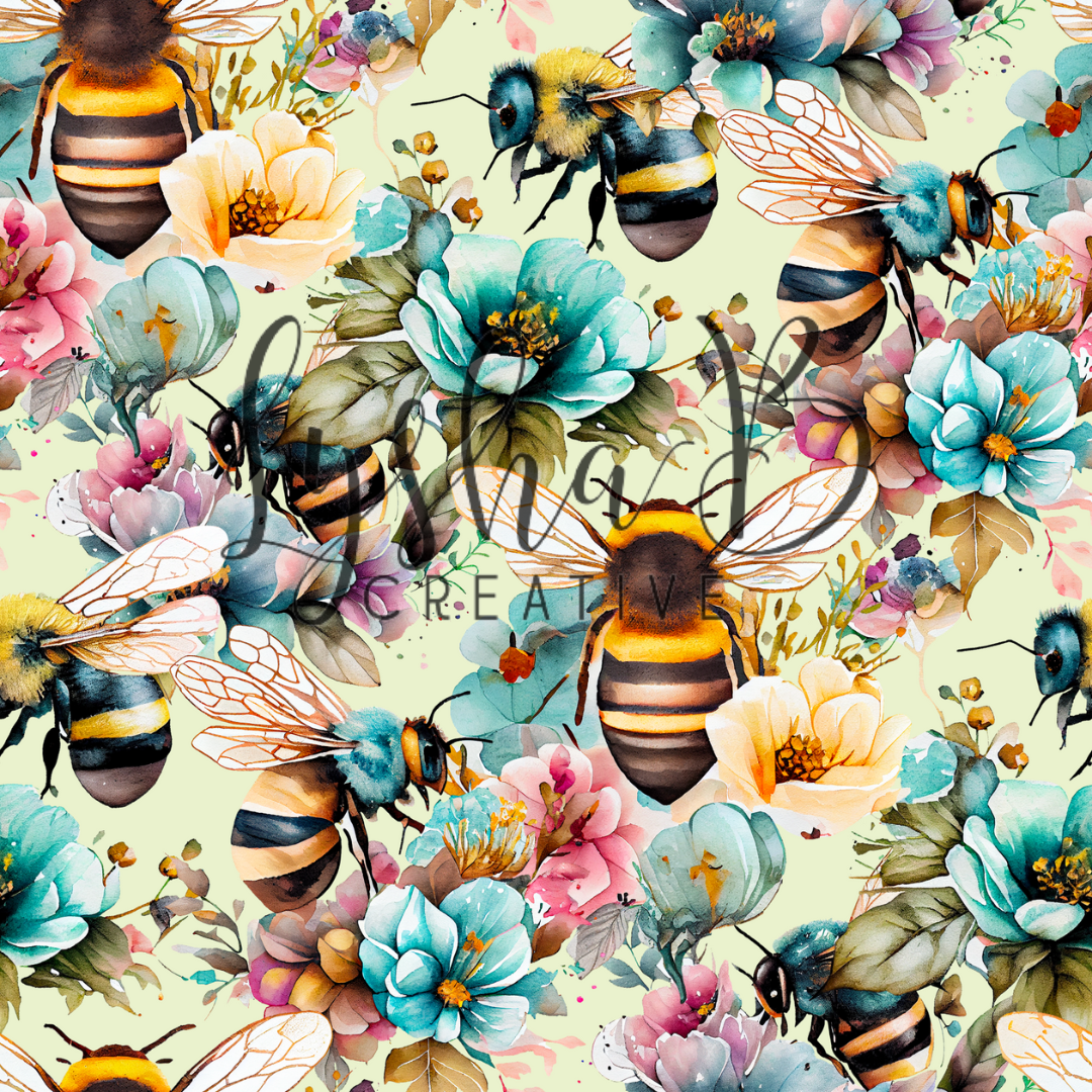 12 x 12 Blue and pink bee floral