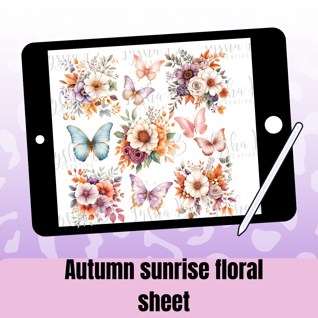 10x10 Autumn sunrise floral UVDTF Decal sheet
