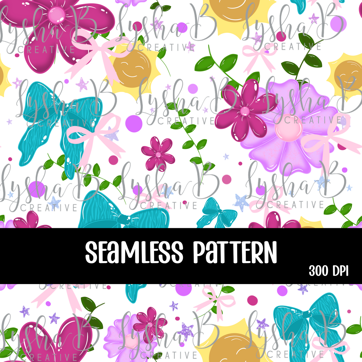 Digital Art/ Floral and Bow Seamless 1