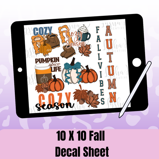 10x10 Fall Vibes UVDTF Decal sheet