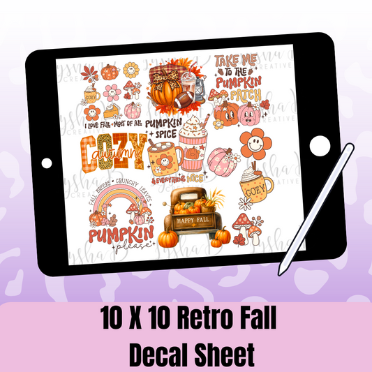 10x10 Retro Fall UVDTF Decal sheet