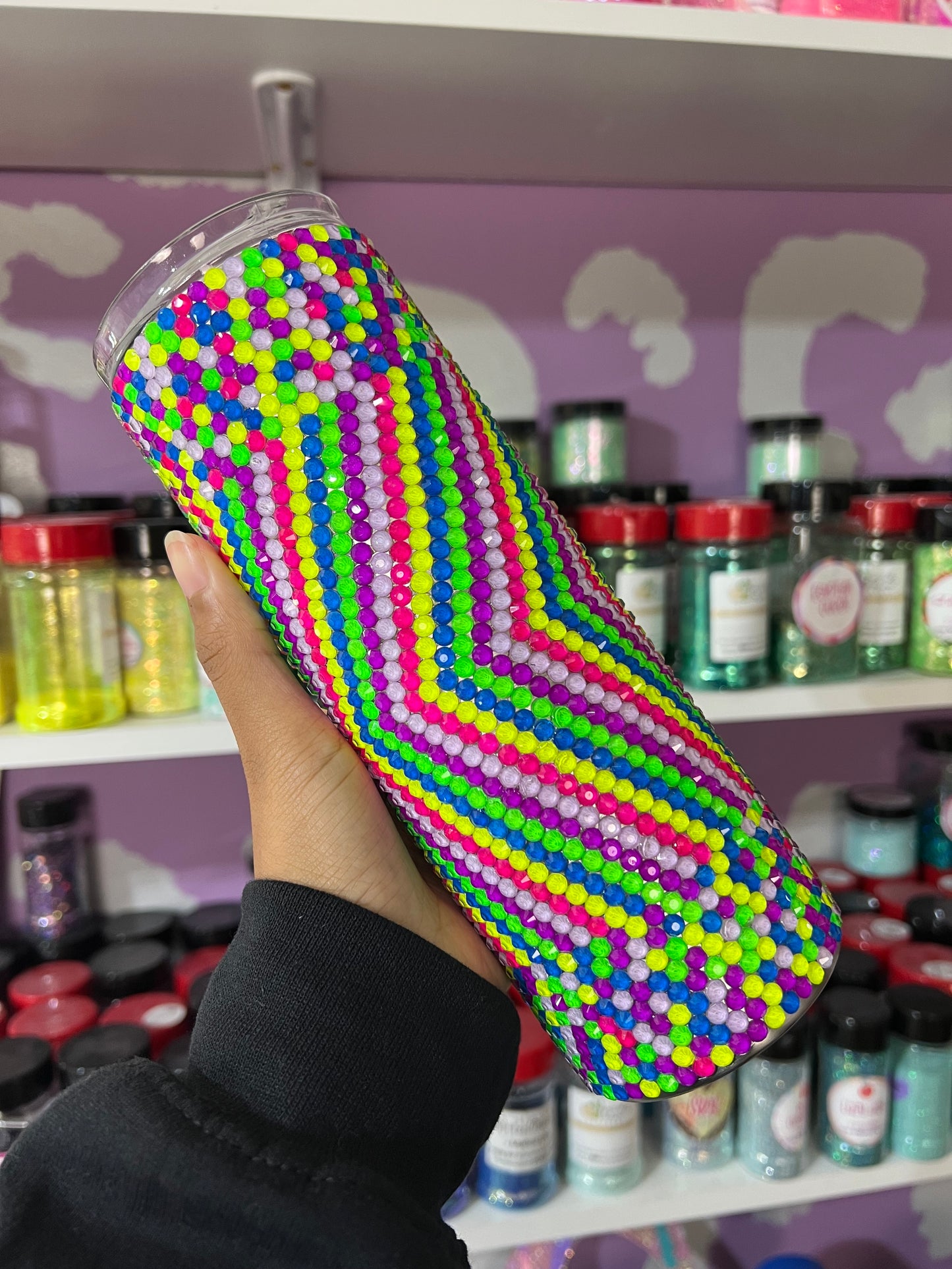 20oz Neon Zig Zag Rhinestone Design