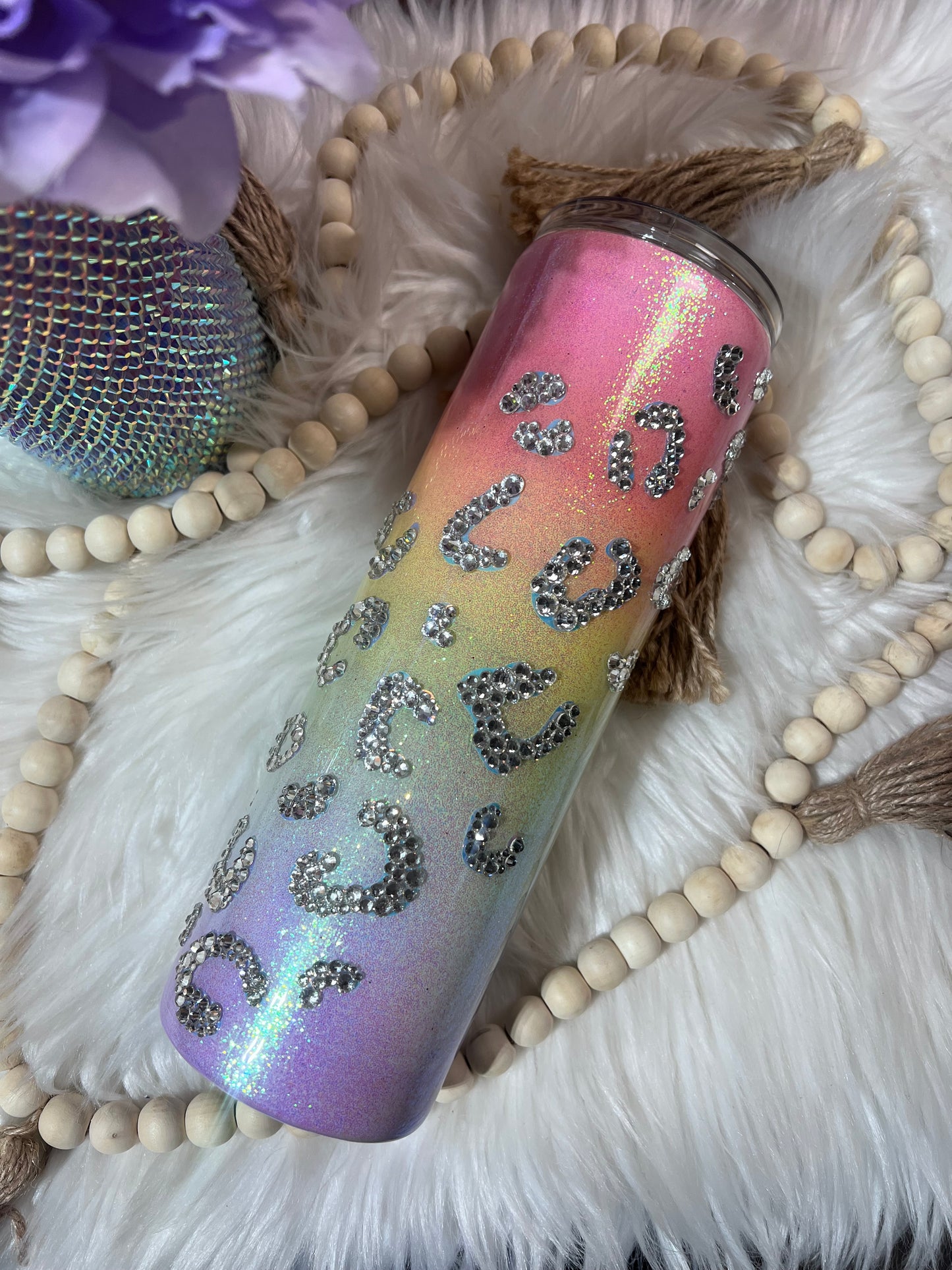 30oz pastel leopard rhinestone