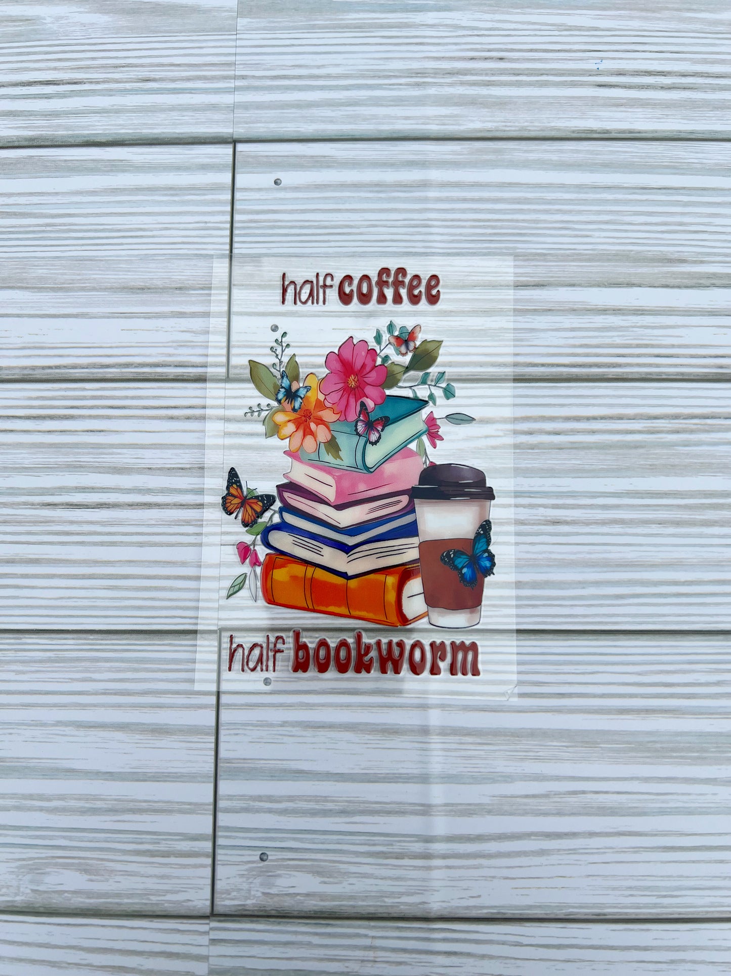 Half coffee half bookworm UVDTF Decal