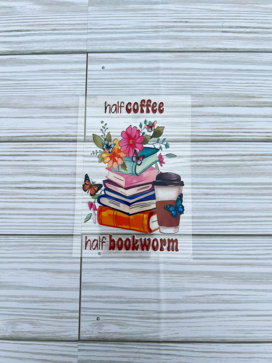 Half coffee half bookworm UVDTF Decal