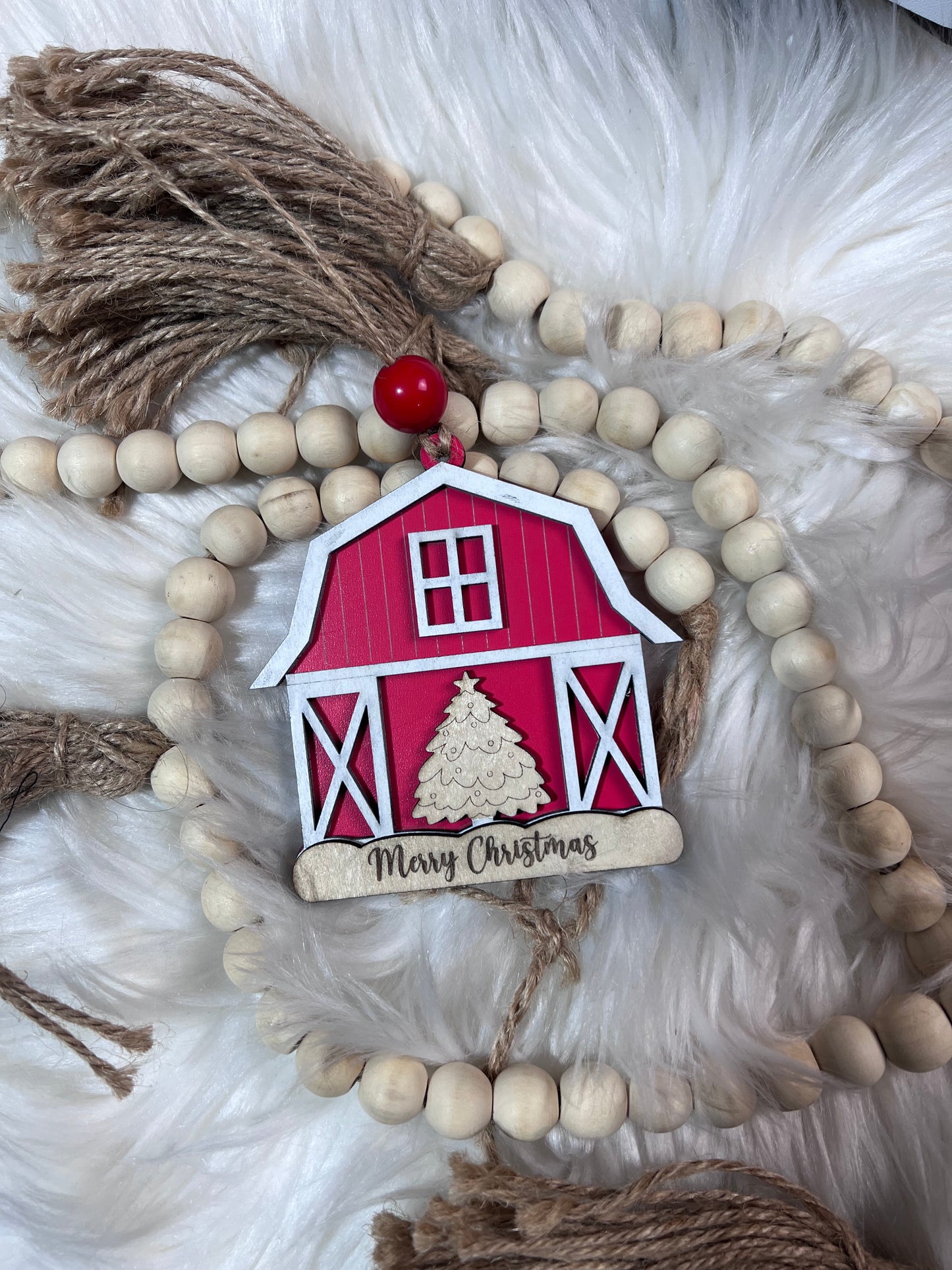 Red barn Tree Ornament/ Laser cut ornament