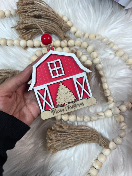 Red barn Tree Ornament/ Laser cut ornament