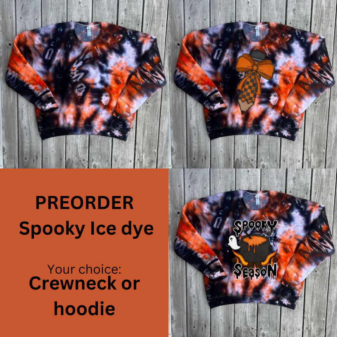 PREORDER Black and Orange Ice Dye Crewneck/ Hoodie