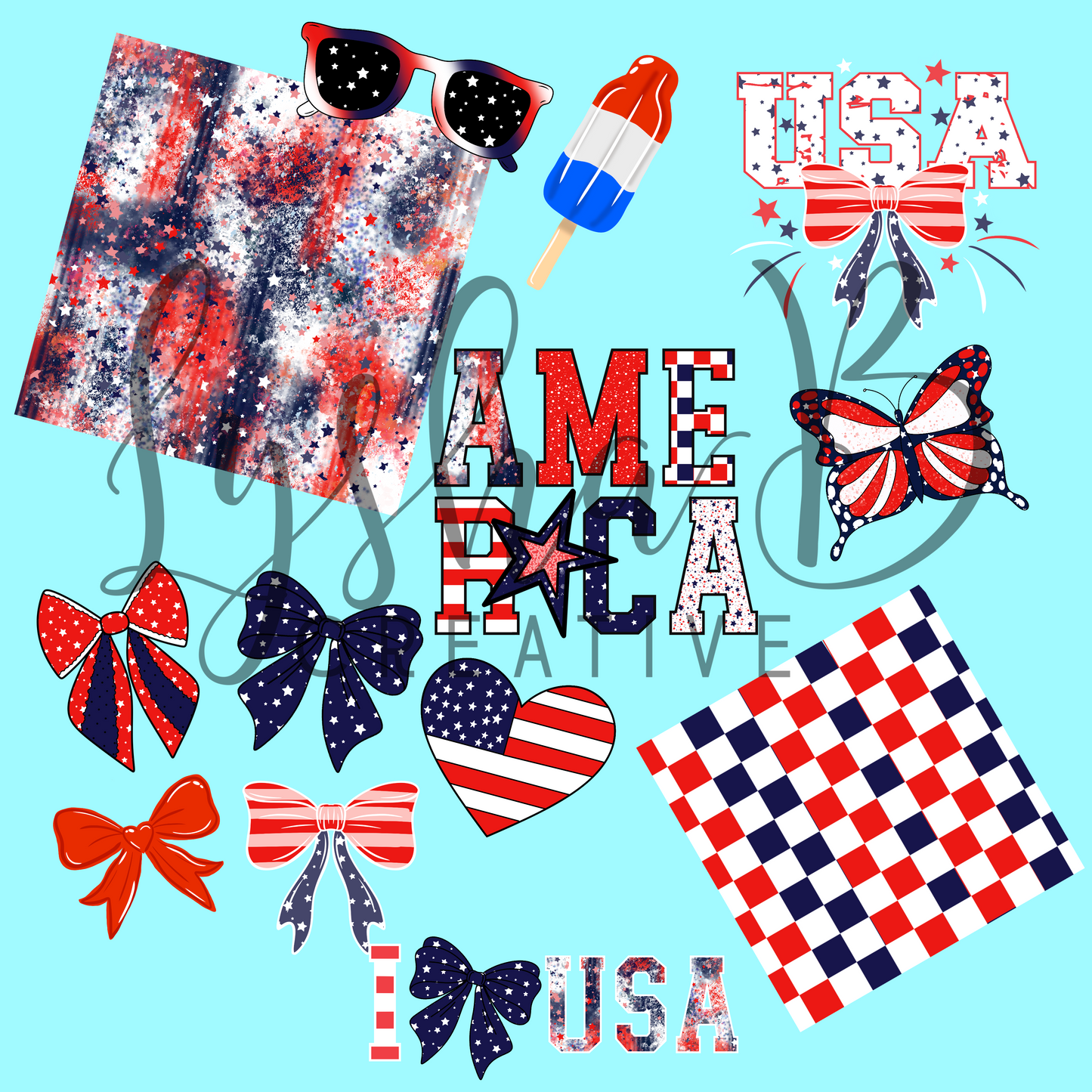 4th of July PNG Clip art and pattern Bundle
