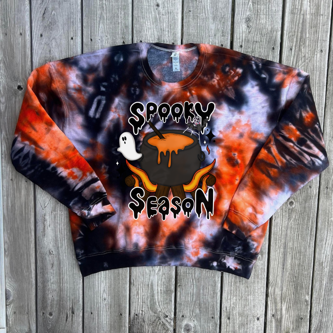 PREORDER Black and Orange Ice Dye Crewneck/ Hoodie