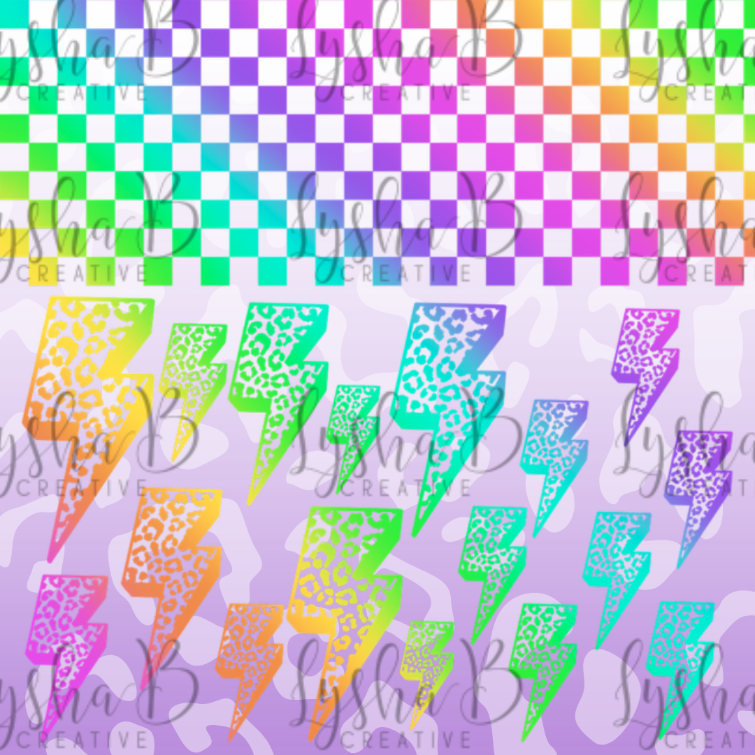 Neon Checkered and Lightening bolts UVDTF Sheet