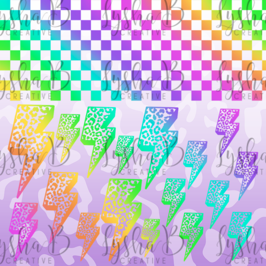 Neon Checkered and Lightening bolts UVDTF Sheet
